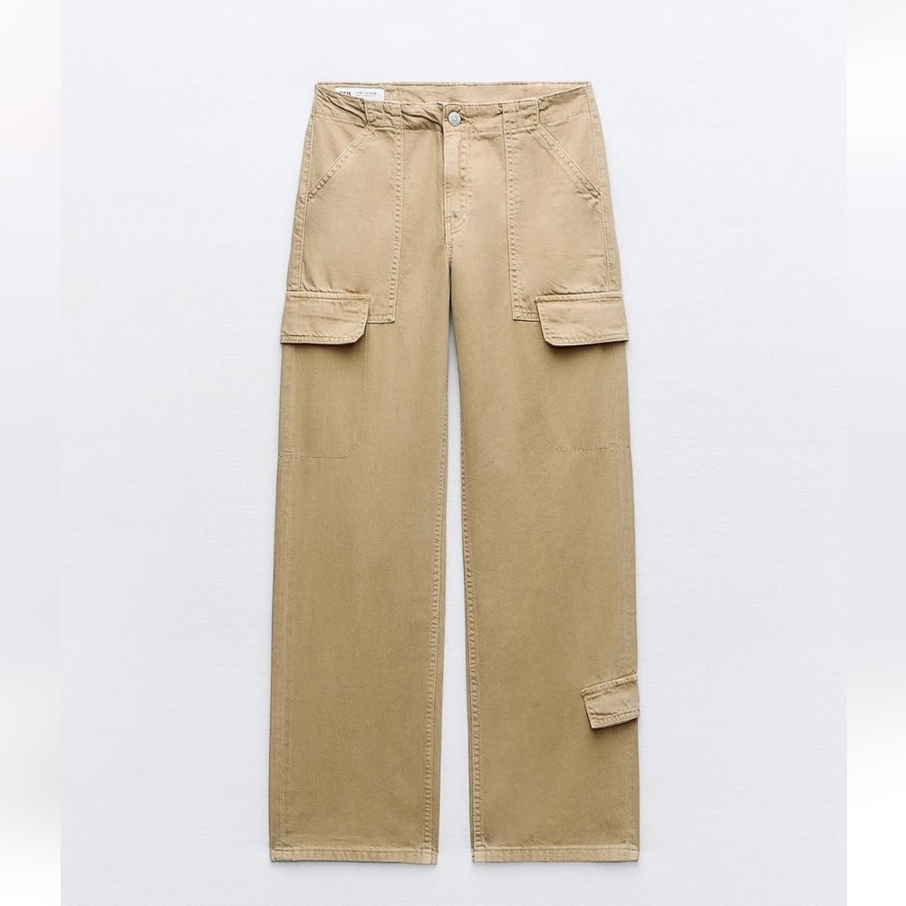 ZARA MID WAIST ADJUSTABLE STRAP CARGO PANTS TOBACCO NWT SIZE 0
